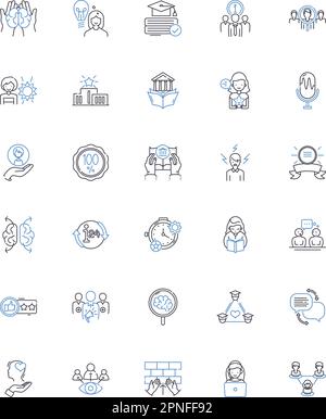 Kollektion der Liniensymbole für die gemeinsame Prüfung. Peer-Review, Feedback, Co-Evaluation, Zusammenarbeit, Kritik, Besprechen, Überprüfen von Vektoren und Linear Stock Vektor