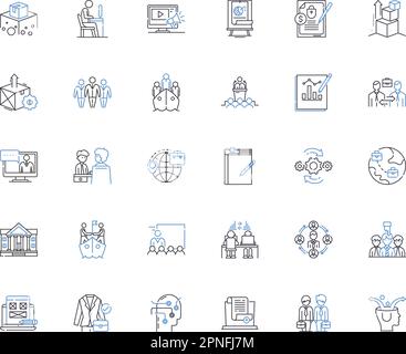 Sammlung von Symbolen für Zuordnungslinien. Zusammenarbeit, Mitgliedschaft, Unity, Connection, Stipendium, Partnerschaft, Organisationsvektor und lineare Darstellung Stock Vektor