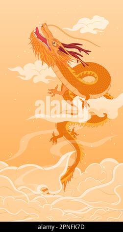 Der orientalische chinesische Drache, der auf den Wolken reitet Stock Vektor