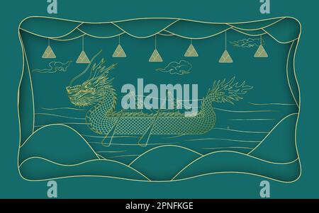 Ein Vektorplakat des traditionellen chinesischen Drachenbootfestivals. Stock Vektor