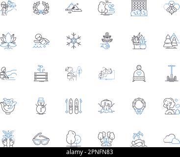 Weather Line Icons Kollektion. Regen, Schnee, Wind, Donner, Blitze, Hagel, Frostvektor und lineare Darstellung. Nebel, Nebel, Hitzewelle, Zeichen gesetzt Stock Vektor