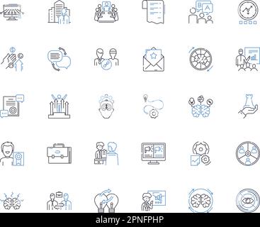 Symbolsammlung für Linien zur Verbesserung der Organisation. Effizienz, Produktivität, Innovation, Strategie, Zusammenarbeit, Ausrichtung, Kommunikationsvektor und Stock Vektor