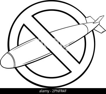 Geschwindigkeits- oder ballistische Rakete auf weiß isoliert. Atomsprengkopf, fliegende Massenvernichtungswaffe. Stock Vektor