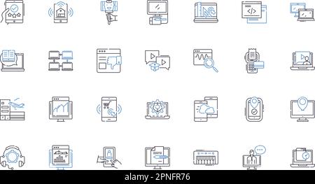 Symbolsammlung für Automatisierungslinien. Roboter, Effizienz, Programmiert, Innovation, Mechanisierung, Integration, Produktivitätsvektor und lineare Darstellung Stock Vektor