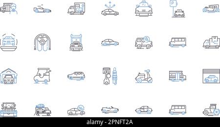 Symbolsammlung für Buslinien. Transport, Pendelverkehr, Reisen, Öffentlich, Route, Fahrer, Fahrvektor und lineare Darstellung. Passagier, Transit Stock Vektor