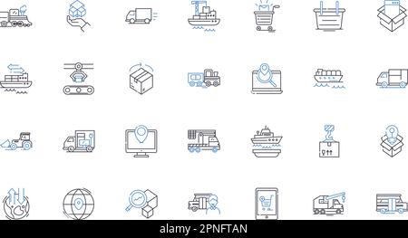 Symbolsammlung für Operations-Pipeline-Linien. Optimierung, Effizienz, Optimierung, Automatisierung, Integration, Qualität, Konsistenzvektor und linear Stock Vektor