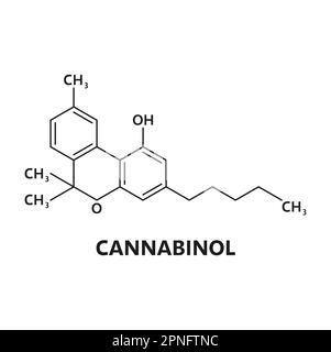 Cannabinol-Cannabinoid-Molekül. Narkotische Chemie Biomolekül, Unkrautverbindungen Molekularstruktur oder medizinisch psychoaktive medikamentöse Chemie Ausbildung ve Stock Vektor