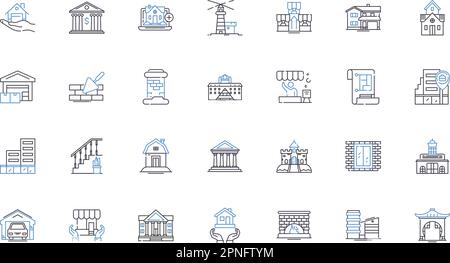 Symbolsammlung für Immobilienmakler. Immobilien, Haus, Investition, Verkauf, Kaufen, Angebote, Realtor-Vektor und lineare Illustration. Asset, Broker, Listenstruktur Stock Vektor