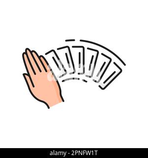 Symbol für die Farbe von Karten aus Papier und Spielerarm. Vektorspielsymbol, Hand- und Kartenspiel. Spielaktivitäten Stock Vektor