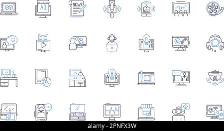 Sammlung der Symbole für die Machine Intelligence Line. Automatisierung, Robotik, Algorithmen, Nerven, Deep Learning, Optimierung, kognitiver Computervektor Stock Vektor