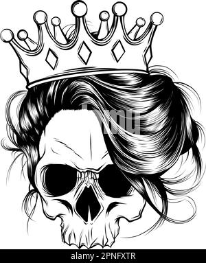 Abbildung des Designs mit dem „Skull Queen Line Art“-Vektor-Logo Stock Vektor