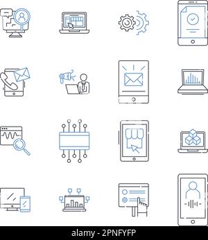 Sammlung von Quantenrechensymbolen. Verwicklung, Überlagerung, Qubit, Quantum-Gate, Quantum-Algorithmus, Interferenz, Dekoherenzvektor und Stock Vektor