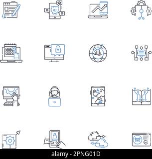 Sammlung von Liniensymbolen für die Datenanalyse. Erkenntnisse, Metriken, Analysen, Analysen, Dashboards, Visualisierung, Trendvektor und lineare Darstellung Stock Vektor
