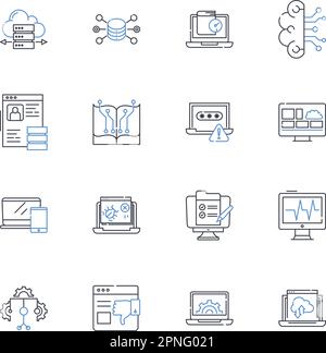 Symbolsammlung für digitale Handelslinien. E-Commerce, Online-Shopping, Cybersicherheit, Kryptowährung, Marketplace, Mobile Zahlungen, digitales Marketing Stock Vektor