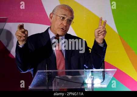 Nicht exklusiv: 18. April 2023, Mexiko-Stadt, Mexiko: Der Sekretär der Organisation für wirtschaftliche Zusammenarbeit und Entwicklung, Jose Angel Gurria Trev Stockfoto