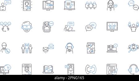 Kollektion mit Symbolen für Diskurslinien. Dialog, Unterhaltung, Austausch, Debatten, Rhetorik, Ausdrücke, Kommunikationsvektor und lineare Darstellung Stock Vektor