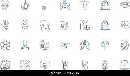 Symbolsammlung für Wellness-Check-Zeilen. Gesundheit, Bewertung, Überwachung, Zustand, Körper, Verstand, Check-up-Vektor und lineare Darstellung. Check-in Stock Vektor