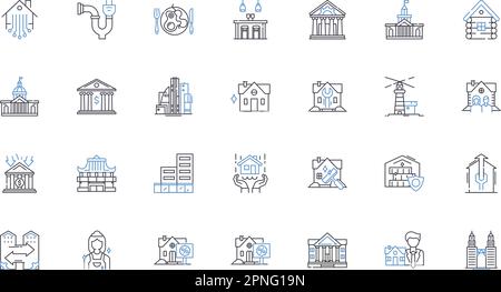 Sammlung von Symbolen für Layoutlinien. Design, Struktur, Format, Zusammensetzung, Blueprint, Anordnung, Konfigurationsvektor und lineare Darstellung. Umriss Stock Vektor