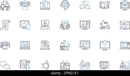 Symbolsammlung für Home-basierte Job-Positionen. Telearbeit, Remote, Arbeit von zu Hause aus, Online, Freiberufler, Virtueller, flexibler Vektor und lineare Darstellung Stock Vektor