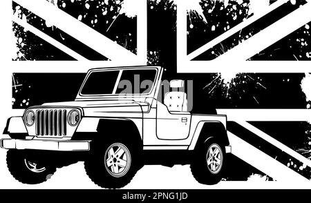 Von Hand gezeichnetes Doodle-Symbol für Jeep-Reisen. Sommerreise und Urlaub, Abenteuer- und Crossover-Konzept. Stock Vektor