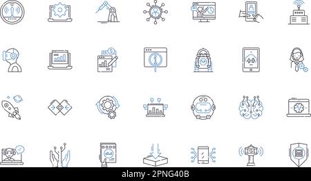 Sammlung von Symbolen für Zeilen für automatisierte Prozesse. Robotik, Algorithmen, Effizienz, Optimiert, Produktivität, Automatisierung, Technologievektor und linear Stock Vektor