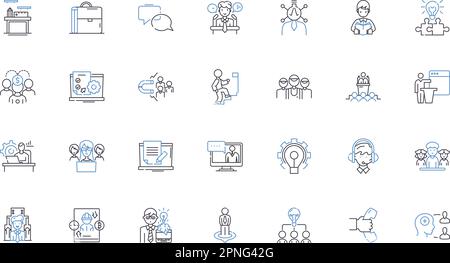Symbolsammlung für Karriereexplorationslinien. Pathways, Prospects, Options, Discover, Passion, Planung, Kompetenzvektor und lineare Darstellung. Suchen Stock Vektor