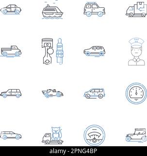 Icons-Kollektion für Wohnmobile und Anhänger. Wanderlust, Abenteurer, Roadtrip, Freiheit, Nomad, Glamping, mobiler Vektor und lineare Darstellung. Gemütlich Stock Vektor