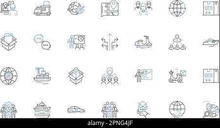 Symbolsammlung für Bereitstellungslinie. Bereitstellung, Zuteilung, Bereitstellung, Beschaffung, Lagerhaltung, Einrichtung, Ausstattung von Vektoren und linearer Darstellung Stock Vektor