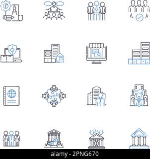 Symbolsammlung für Programmverwaltung. Planung, Koordination, Ausführung, Integration, Ressourcenzuweisung, Governance, Stakeholder-Management Stock Vektor