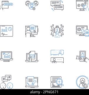 Sammlung der Liniensymbole für die Benutzerstrategie. Engagement, Bindung, Akquisition, Segmentierung, Konvertierungen, Loyalität, Advocacy-Vektor und lineare Illustration Stock Vektor