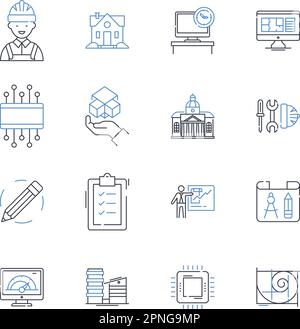 Sammlung der Liniensymbole für historische Ereignisse. Revolution, Renaissance, Mittelalter, Industrialisierung, Reformierung, Exploration, Kolonisationsvektor und Stock Vektor