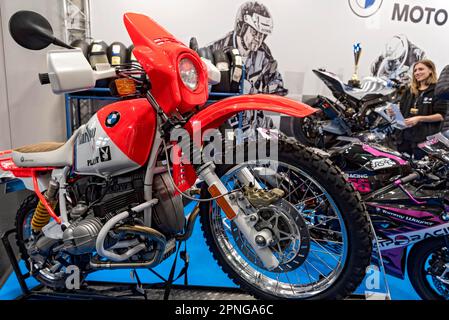 BMW R 80 G S Lac Rose, Off-Road-Rennmotorrad von Tommy Wagner, Motorrad-Rennen, IMOT Internationale Motorrad-Ausstellung, Messe München, Oberland Stockfoto