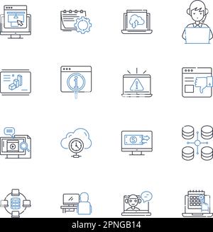 Sammlung von Symbolen für Web-Sicherheit. Verschlüsselung, Firewall, Malware, Phishing, Passwörter, Authentifizierung, SSL-Vektor und lineare Darstellung Stock Vektor