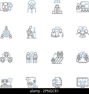 Sammlung der Liniensymbole der Elementstruktur. Hierarchie, Architektur, Nerk, Existenz, Framework, Konfiguration, Organisationsvektor und linear Stock Vektor