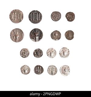 8 silberne Münzen aus der Shimon Bar Kokhba Aufstand 132-135 AD Stockfoto