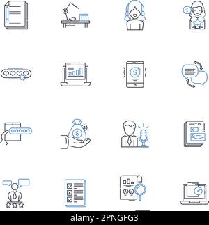 Sammlung kreativer Blogging-Zeilensymbole. Inspiration, Vorstellungskraft, Originalität, Innovation, Kreativität, Künstlerisch, Expressionsvektor und linear Stock Vektor