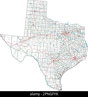 Straßenkarte und Highway-Karte von Texas. Vektordarstellung. Stock Vektor