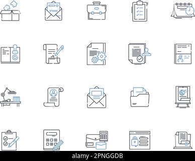 Eintragungen in die Symbolsammlung der Missionslinie. Analyse, Daten, Diagramm, Visualisierung, Metriken, Infografik, Trendvektor und lineare Darstellung. Projektionen Stock Vektor