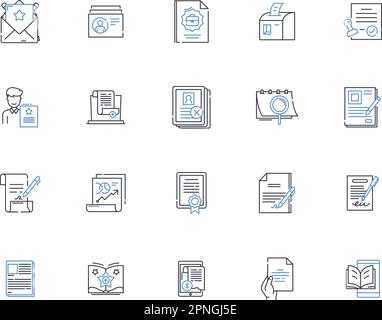Sammlung von Symbolen für Belegungslinien. Überprüfung, Bestätigung, Zusammenarbeit, Authentifizierung, Support, Bestätigung, Validierungsvektor und linear Stock Vektor