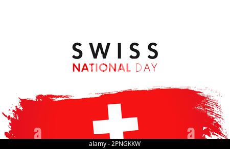 Banner zum Schweizer Nationalfeiertag mit Schriftzug und Grunge-Flagge. Feiertagskarte oder -Poster der Schweizer Konföderation. Design mit Text und Aquarell-Flagge Stock Vektor