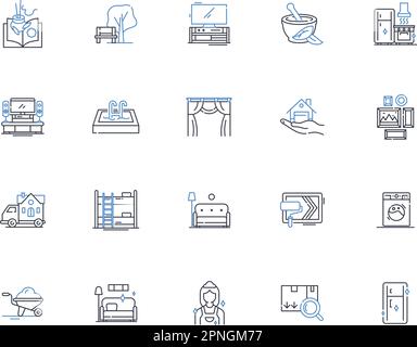 HAVEN Line Icons Kollektion. Zuflucht, Zuflucht, Zuflucht, Zuflucht, Sicherheit, Schutz, Sicherheitsvektor und lineare Darstellung. Trost, Komfort, Frieden Stock Vektor