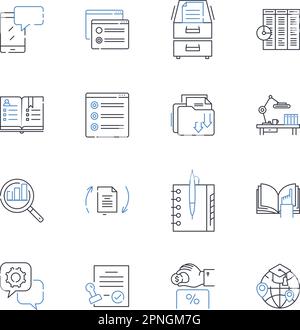 Sammlung der Positionssymbole für Lernobjekte. Lehrpläne, Lehrbücher, E-Books, Videos, Tutorials, Vorlesungen, Zuweisungen, Vektor und lineare Darstellung Stock Vektor