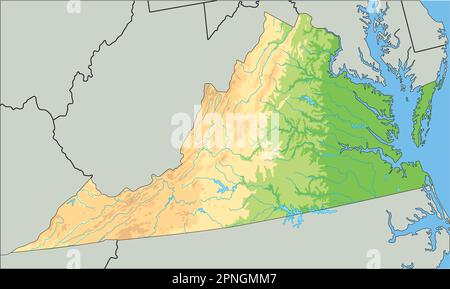 Eine sehr detaillierte Karte von Virginia. Stock Vektor