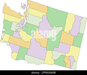 Washington - sehr detaillierte, bearbeitbare politische Karte. Stock Vektor