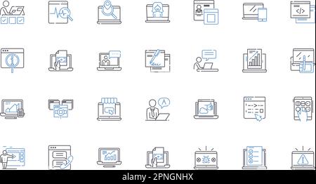 Mini-Laptop Line Icons Kollektion. Tragbar, Kompakt, Leicht, Handlich, Praktisch, Platzsparende, effiziente Vektor- und lineare Darstellung Stock Vektor