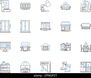 Icons für Regierungsgebäude. Kapitol, Gerichtsgebäude, Stadthalle, Botschaft, Konsulat, Gesetzgeber, Parlamentsvektor und lineare Darstellung Stock Vektor