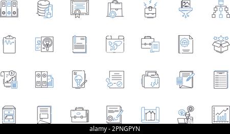Sammlung der Liniensymbole für die Ressourcenoptimierung. Effizienz, Produktivität, Rationalisierung, Optimierung, Konsolidierung, Optimierung, Auslastungsvektor Stock Vektor