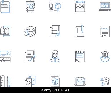 Sammlung von Liniensymbolen zum Aufzeichnen von Notizen. Scribble, Jot, Schreiben, Notiz, Aufzeichnen, Transkribe, Dokumentvektor und lineare Illustration. Archiv, Memo Stock Vektor