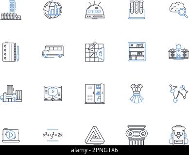 Symbolsammlung für technische Schulen. Berufsausbildung, Ausbildung, Zertifizierung, Kompetenzen, Trade, Technology Vector und lineare Illustration Stock Vektor