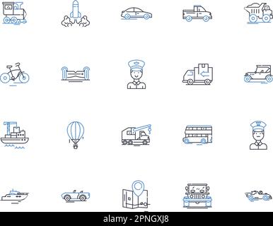 Icons-Kollektion der Transportstrecke. Logistik, Transport, Lkw, Versand, Lieferung, Fracht, Transfervektor und lineare Darstellung Stock Vektor